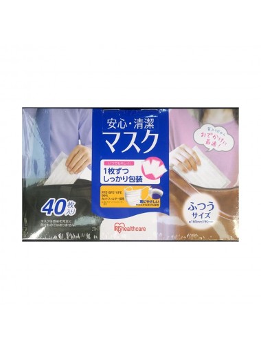 [JHPIA 認證 7月26日現貨發售!!] 日本 IRIS HealthCare 安心・清潔マスク H-PK-AS40L 白色三層外科口罩 (40片獨立包裝)